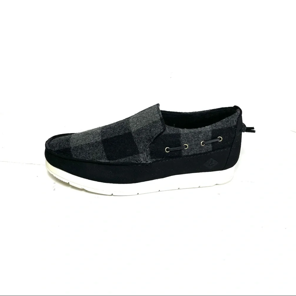 Sperry Top-Sider Mens‎ Moc-Sider Slip On Shoes Wool Black/Gray Plaid